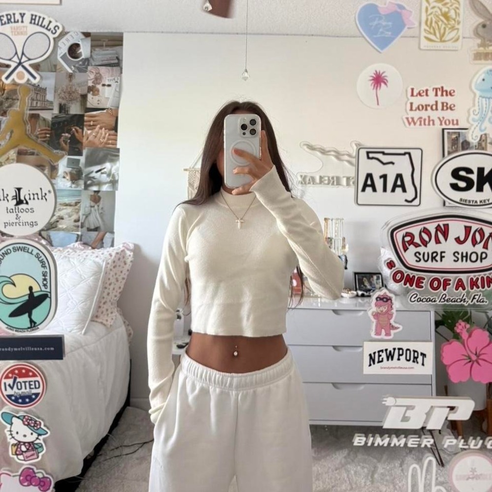 cream cropped Altar'd State sweater long‎ sleeve top